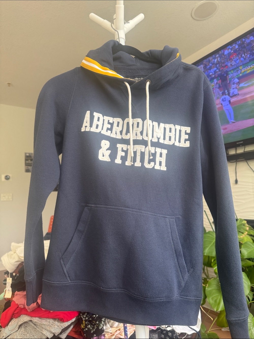 Abercrombie & Fitch Navy Crewneck with Yellow Trim